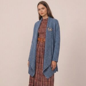 Peruvian Baby Alpaca Longline Waterfall Cardigan Duster‎ Steel Blue M handmade